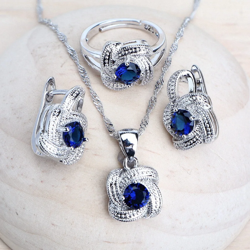 Blue Zirconia Women Jewelry Pendant Necklace set