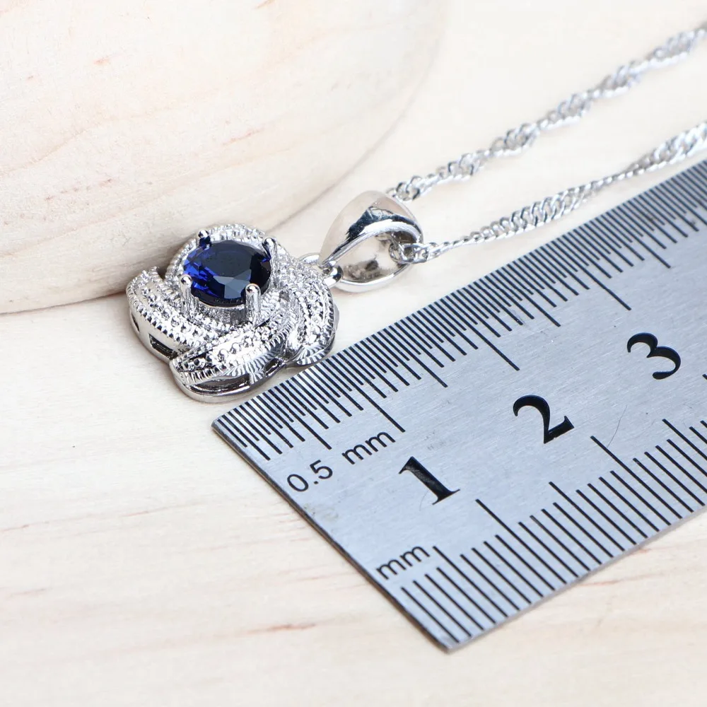 Blue Zirconia Women Jewelry Pendant Necklace set