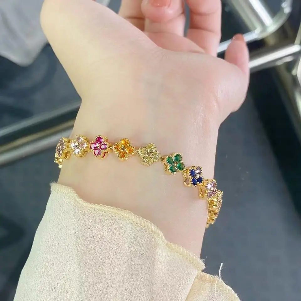 1pc Rainbow Colorful Clover Zircon Bracelet Jewelry Gift
