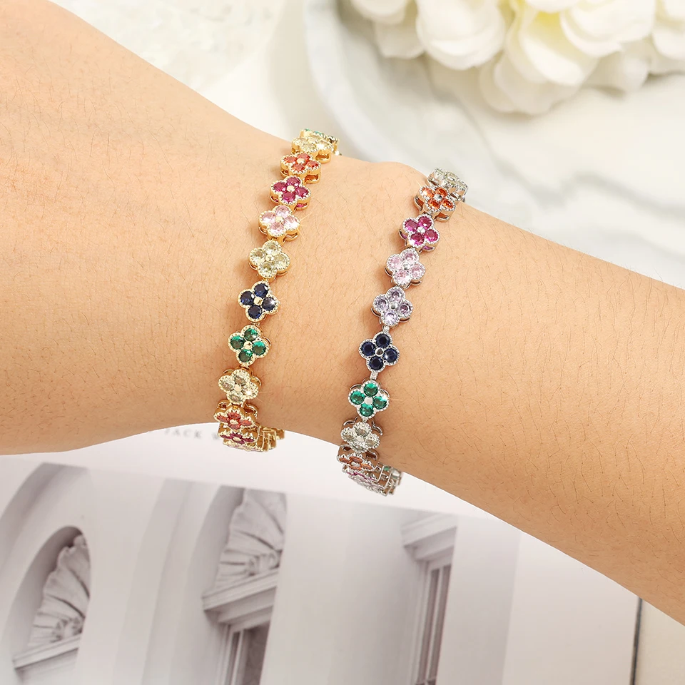 1pc Rainbow Colorful Clover Zircon Bracelet Jewelry Gift