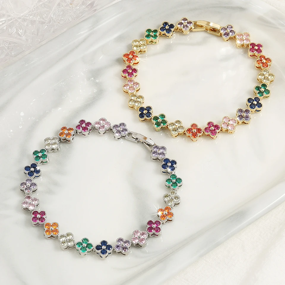 1pc Rainbow Colorful Clover Zircon Bracelet Jewelry Gift