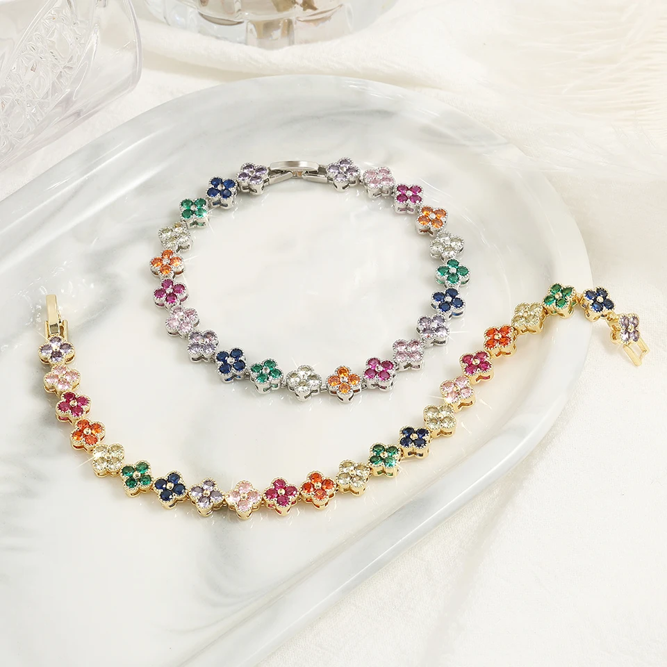 1pc Rainbow Colorful Clover Zircon Bracelet Jewelry Gift