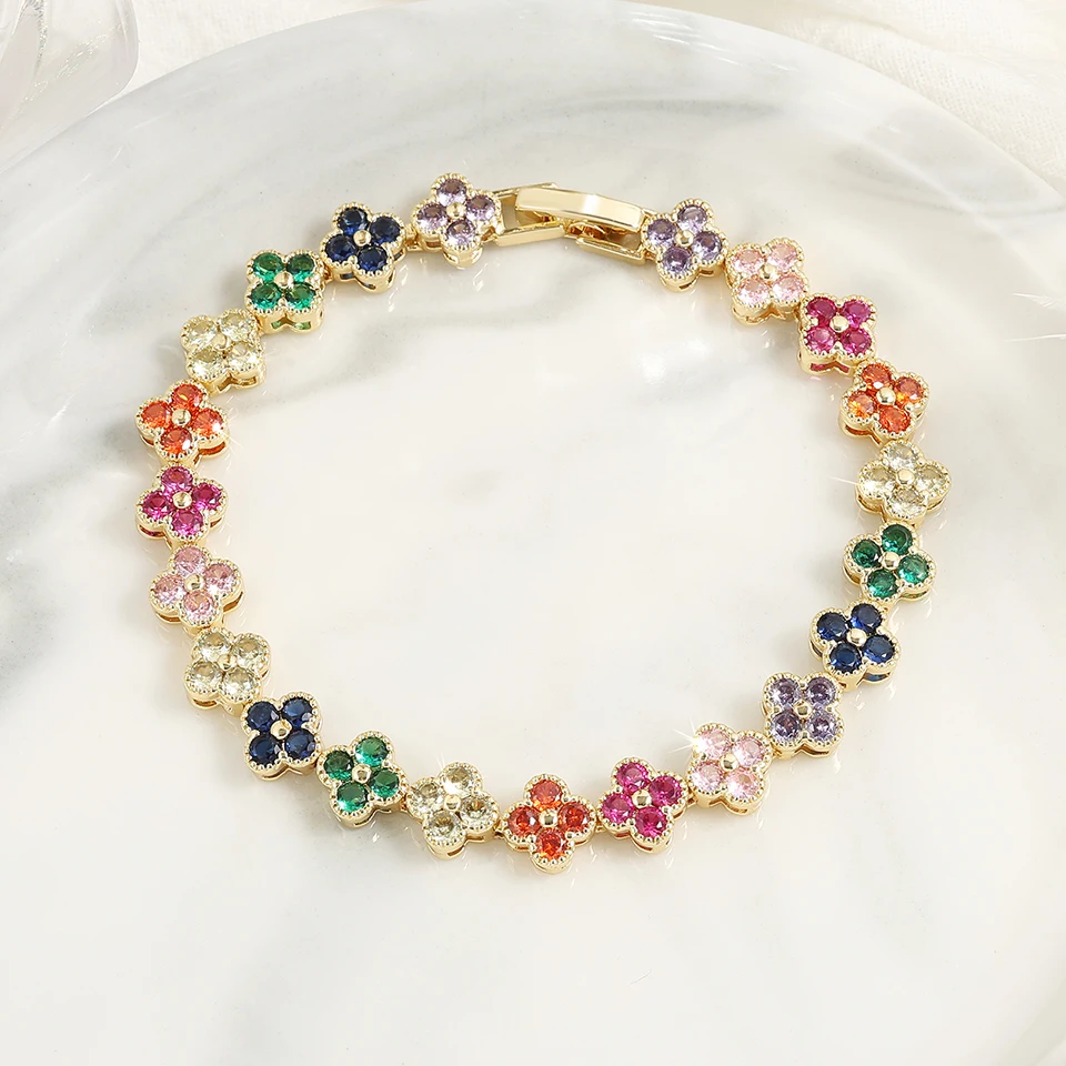 1pc Rainbow Colorful Clover Zircon Bracelet Jewelry Gift