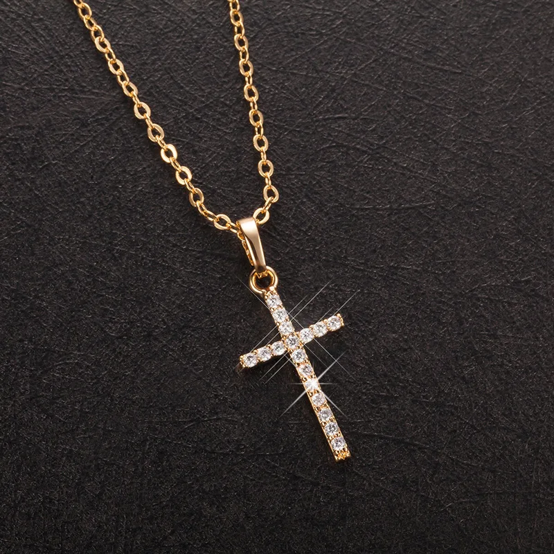 Cross Pendant Necklace With Zircon Neck Chain