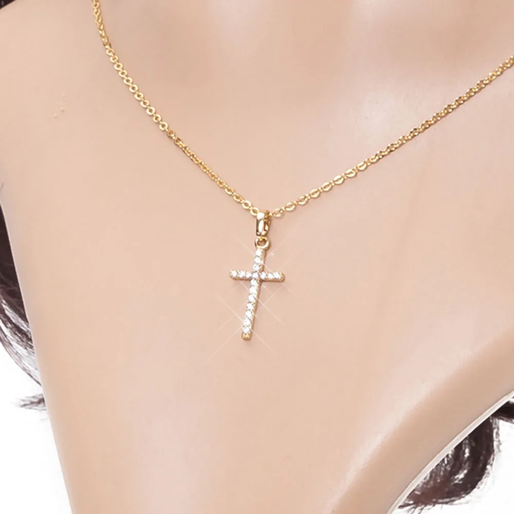 Cross Pendant Necklace With Zircon Neck Chain