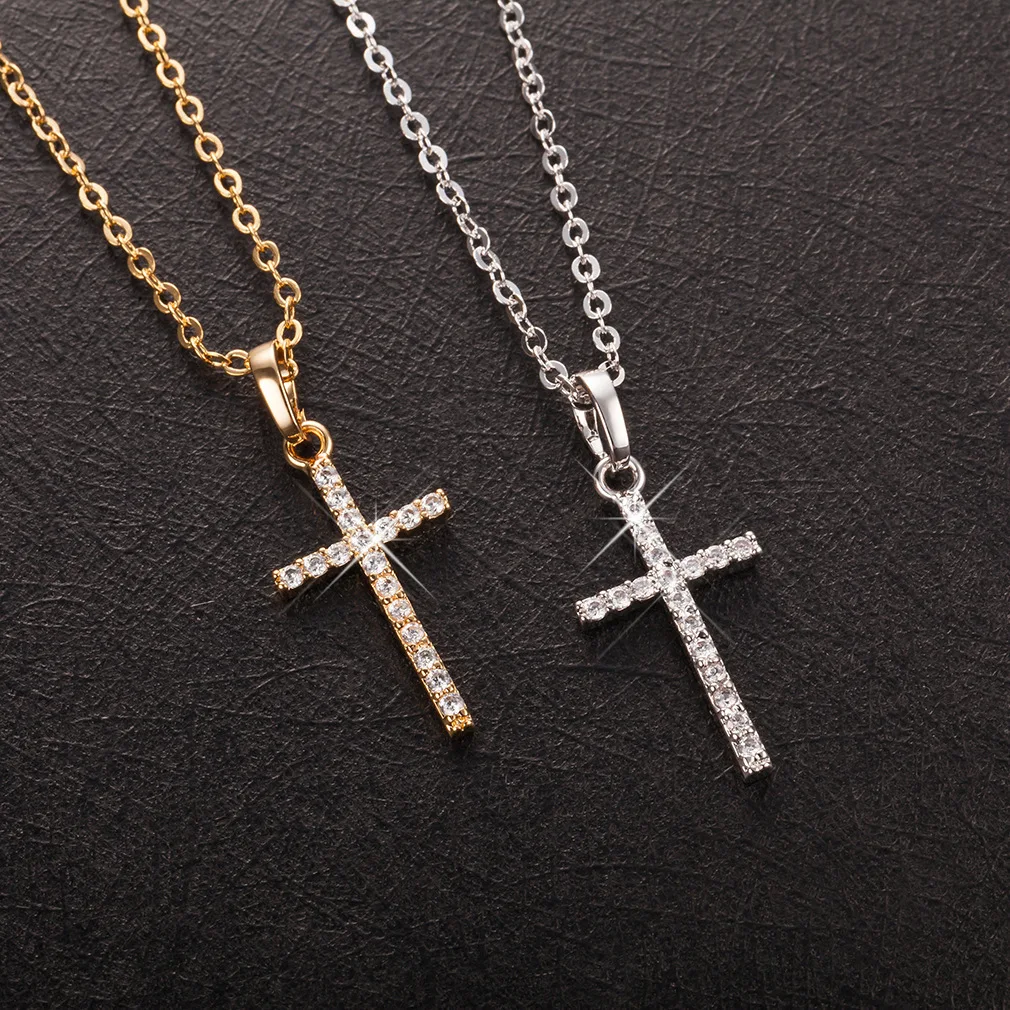 Cross Pendant Necklace With Zircon Neck Chain
