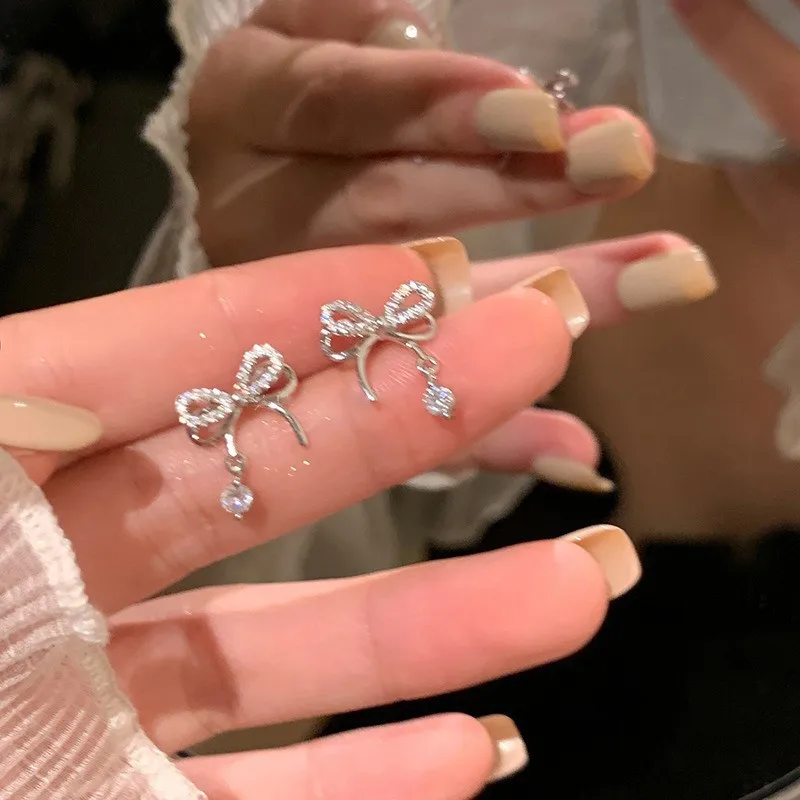 Bowknot Zircon Stud Earrings for Women