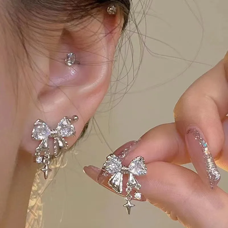 Bowknot Zircon Stud Earrings for Women