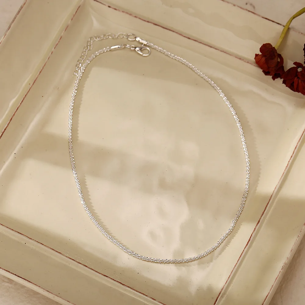 Silver Color Sparkling Necklace For Women