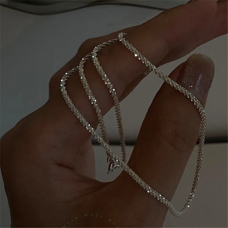 Silver Color Sparkling Necklace For Women