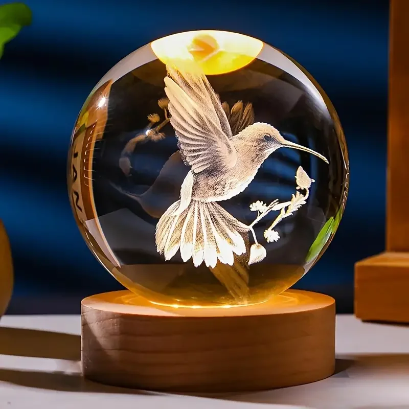 3D hummingbird crystal ball creative laser engraving Gift