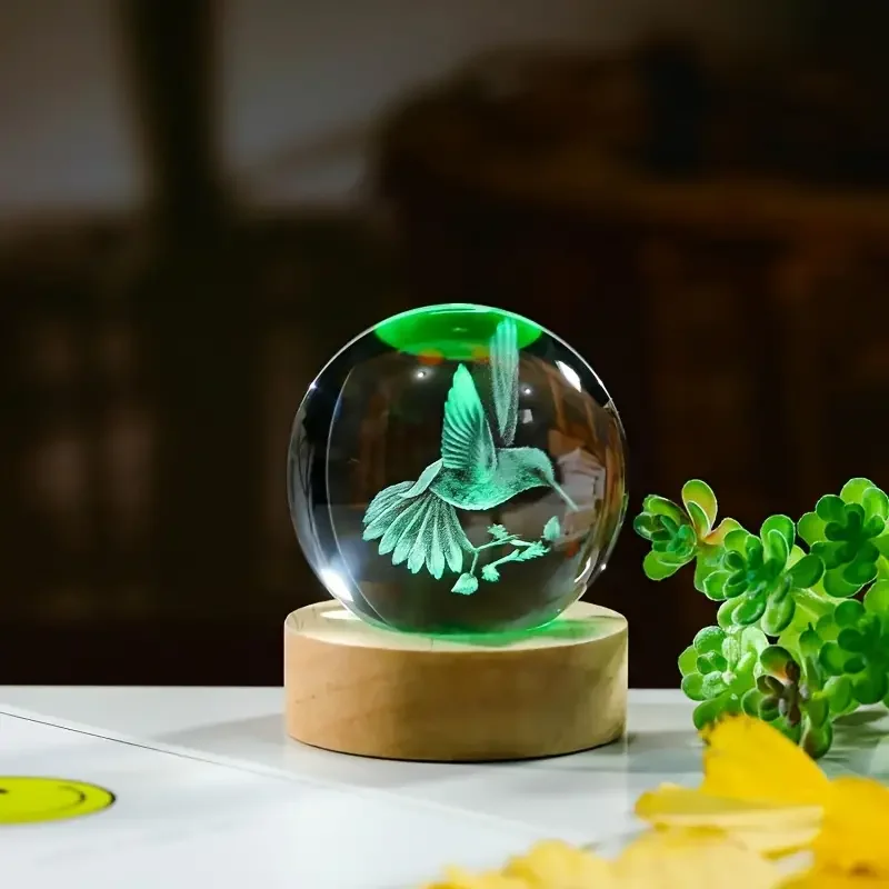 3D hummingbird crystal ball creative laser engraving Gift