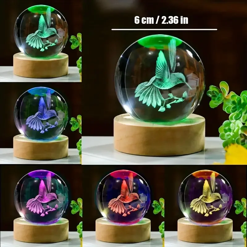 3D hummingbird crystal ball creative laser engraving Gift