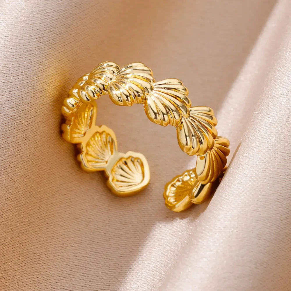 Stainless Steel Shell Gold Color Rings for Women