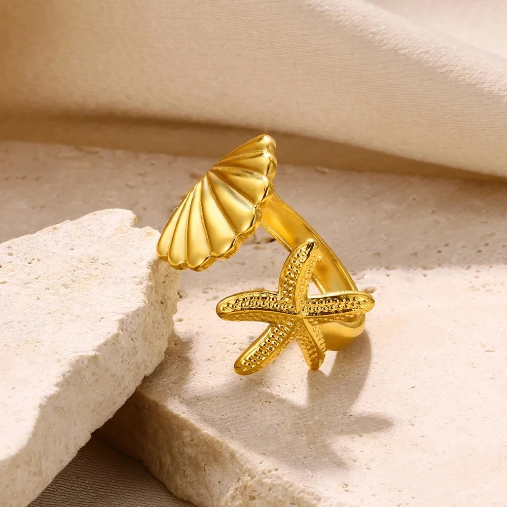 Stainless Steel Shell Gold Color Rings for Women