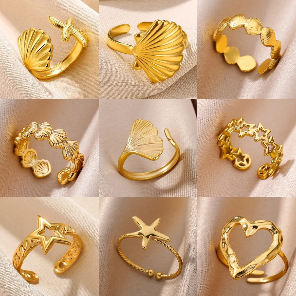 Stainless Steel Shell Gold Color Rings for Women
