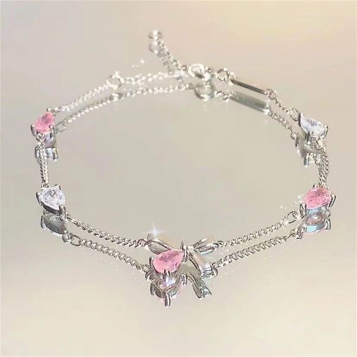 Korean Elegant Cherry Blossom Bow Zircon Bracelet For Women