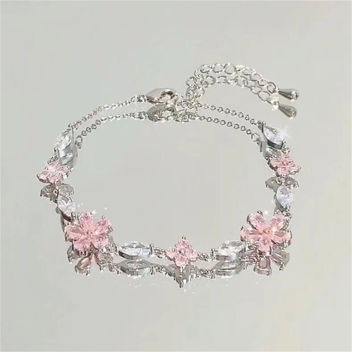 Korean Elegant Cherry Blossom Bow Zircon Bracelet For Women