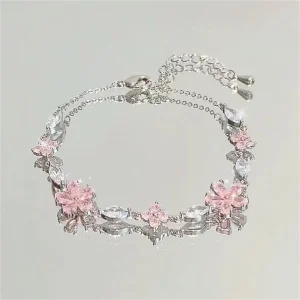 Korean Elegant Cherry Blossom Bow Zircon Bracelet For Women