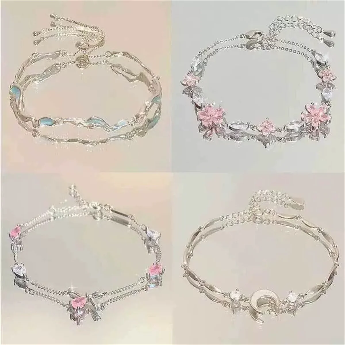 Korean Elegant Cherry Blossom Bow Zircon Bracelet For Women