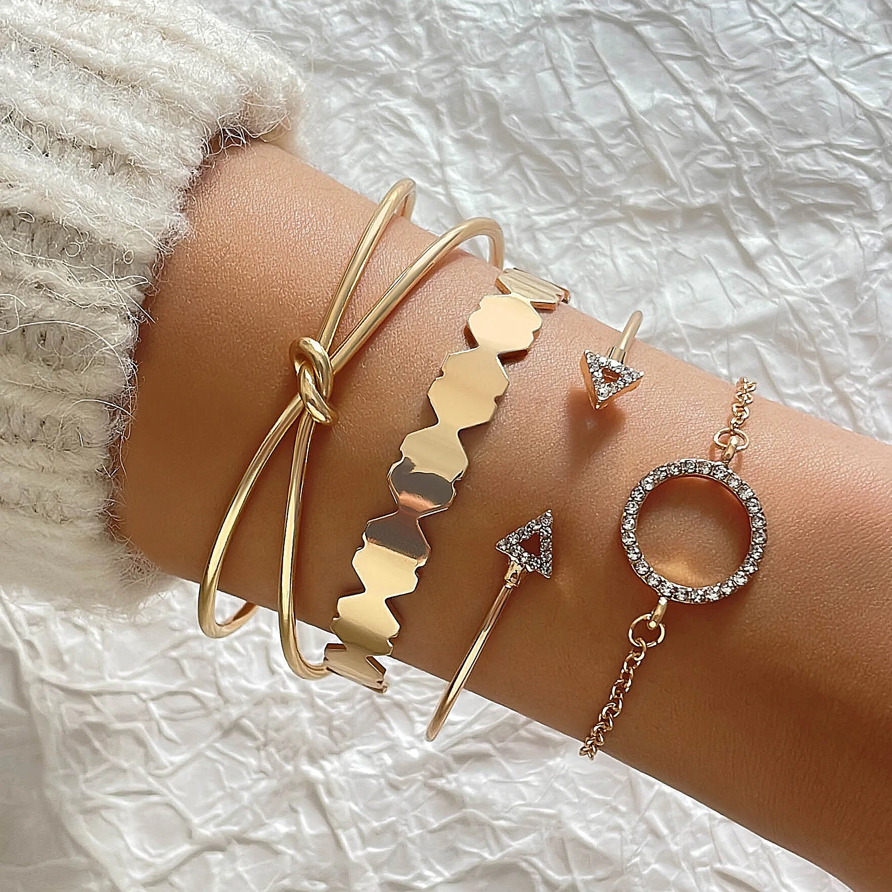 4Pcs Fashion Snake Green Gemstone Bangle Rhinestone for Women