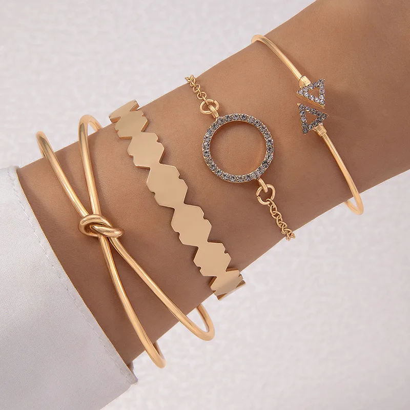 4Pcs Fashion Snake Green Gemstone Bangle Rhinestone for Women