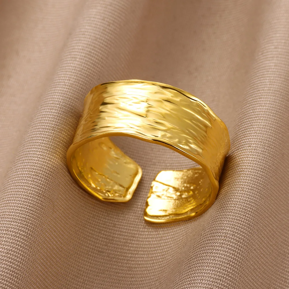 Minimalist Texture Stainless Steel Geometric Rings For Women