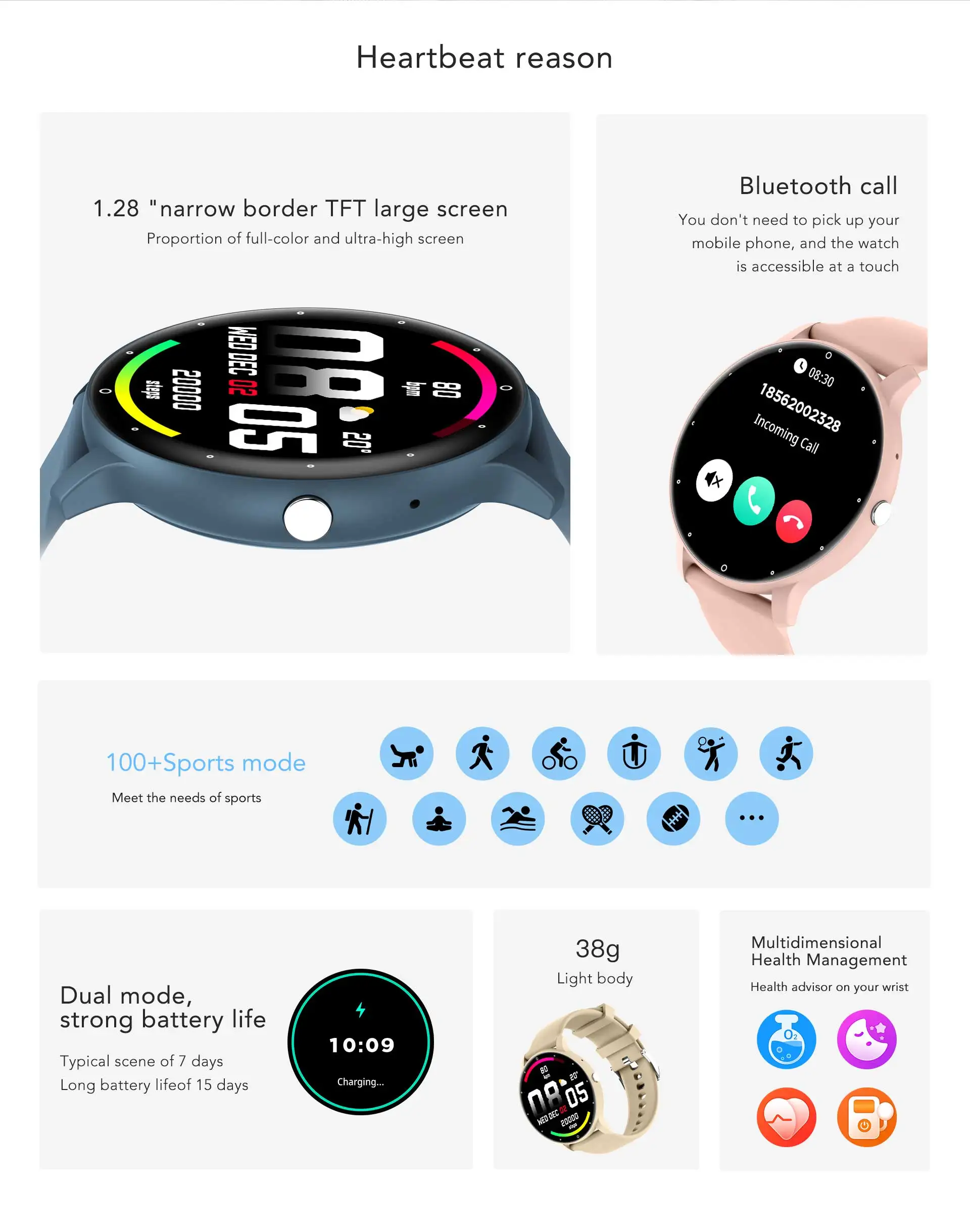 Bluetooth Call 24H Heart Rate Monitor IP67 Sports Fitness Waterproof Smart Watch