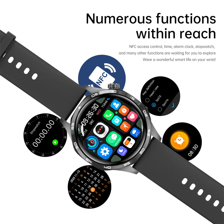 360*360 AMOLED HD Screen Bluetooth Call Waterproof Men Smart Watch