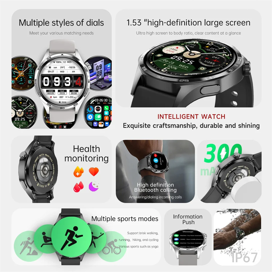 360*360 AMOLED HD Screen Bluetooth Call Waterproof Men Smart Watch