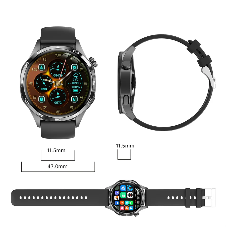 360*360 AMOLED HD Screen Bluetooth Call Waterproof Men Smart Watch