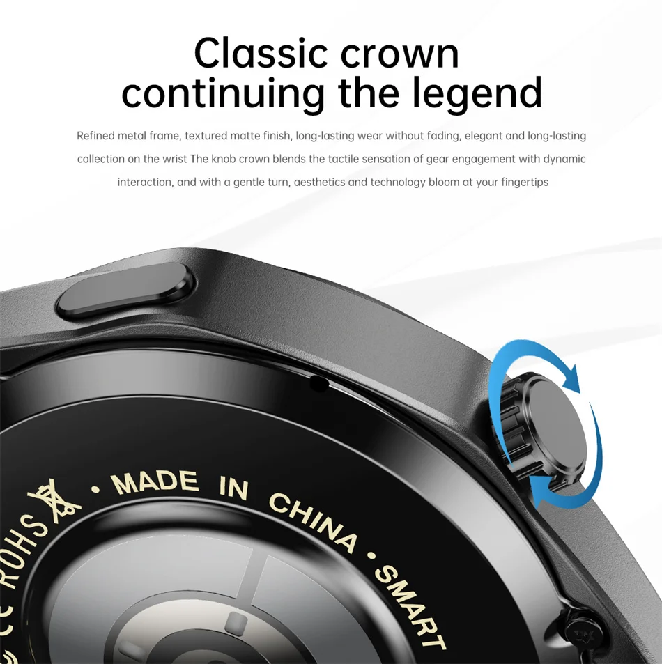 360*360 AMOLED HD Screen Bluetooth Call Waterproof Men Smart Watch