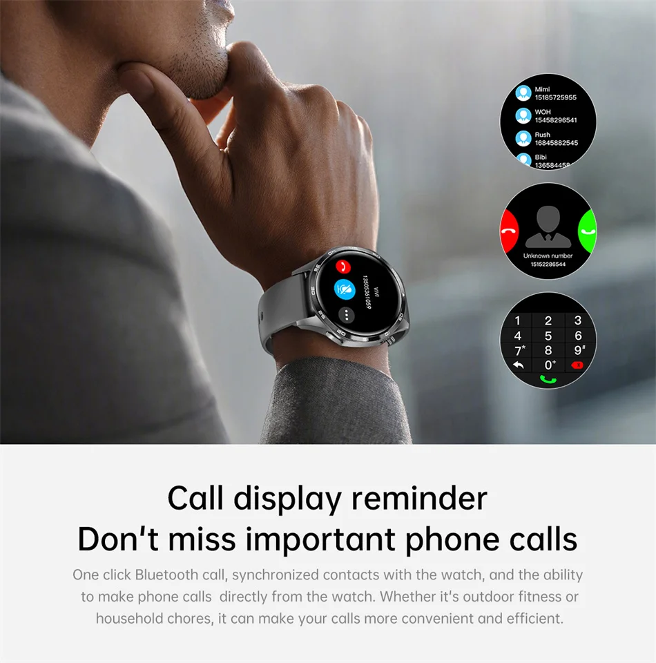 360*360 AMOLED HD Screen Bluetooth Call Waterproof Men Smart Watch