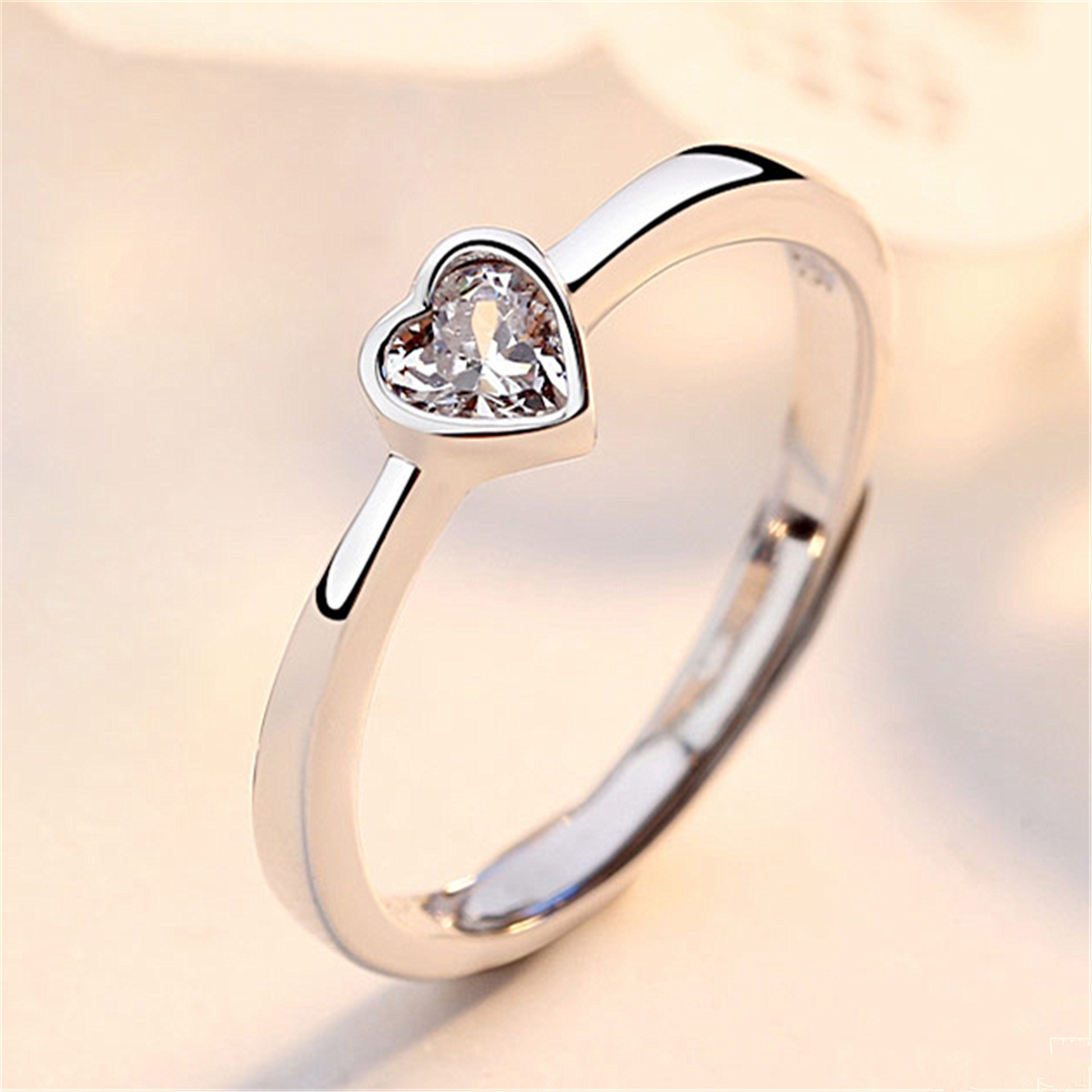2Pcs Zircon Heart Matching Couple Rings Set