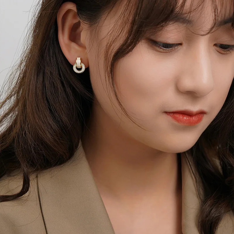 Korean White Drip Oil Circular Stud Earrings for Women
