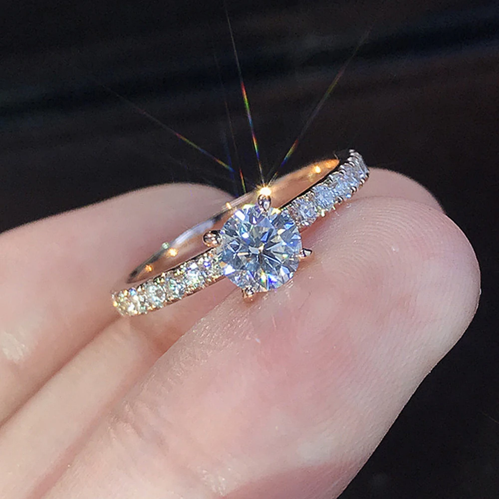 Huitan Round Zirconia Wedding Engagement Ring Women Huitan Round Zirconia Wedding Engagement Ring Women
