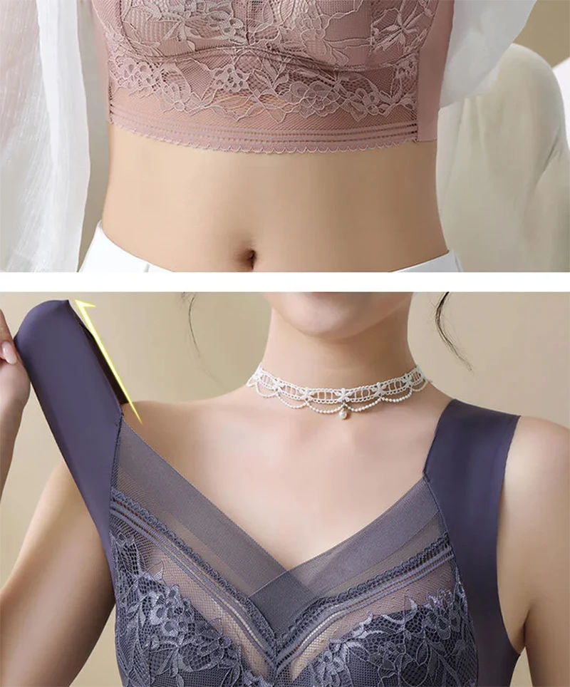 L-6L Large Bra Push Up Ice Silk Seamless upper Bralette Lace