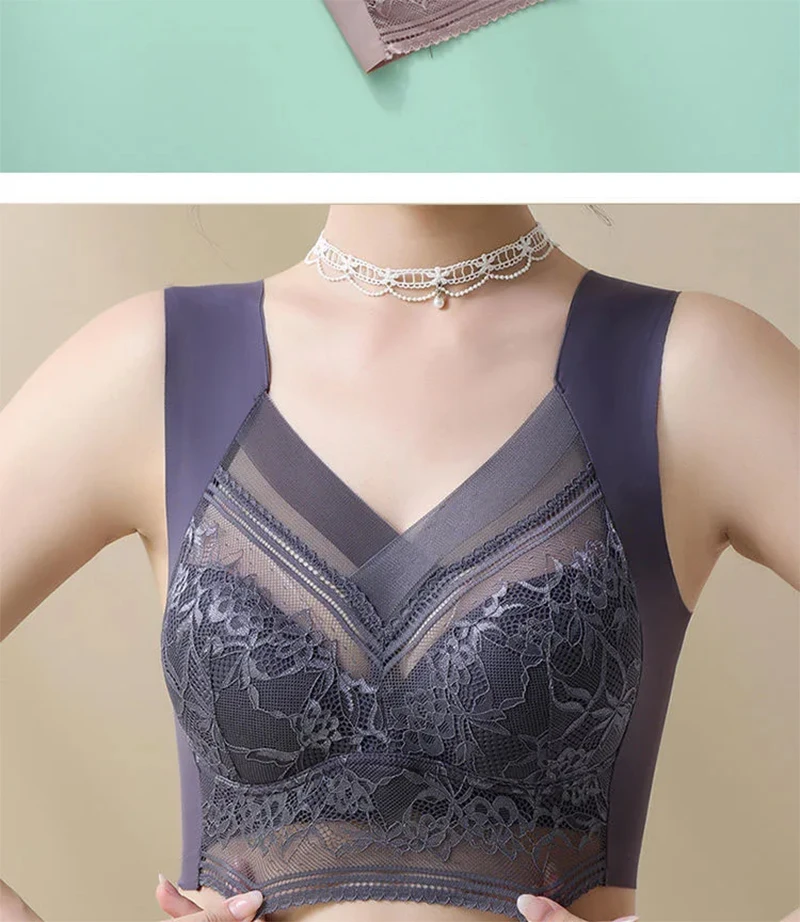 L-6L Large Bra Push Up Ice Silk Seamless upper Bralette Lace