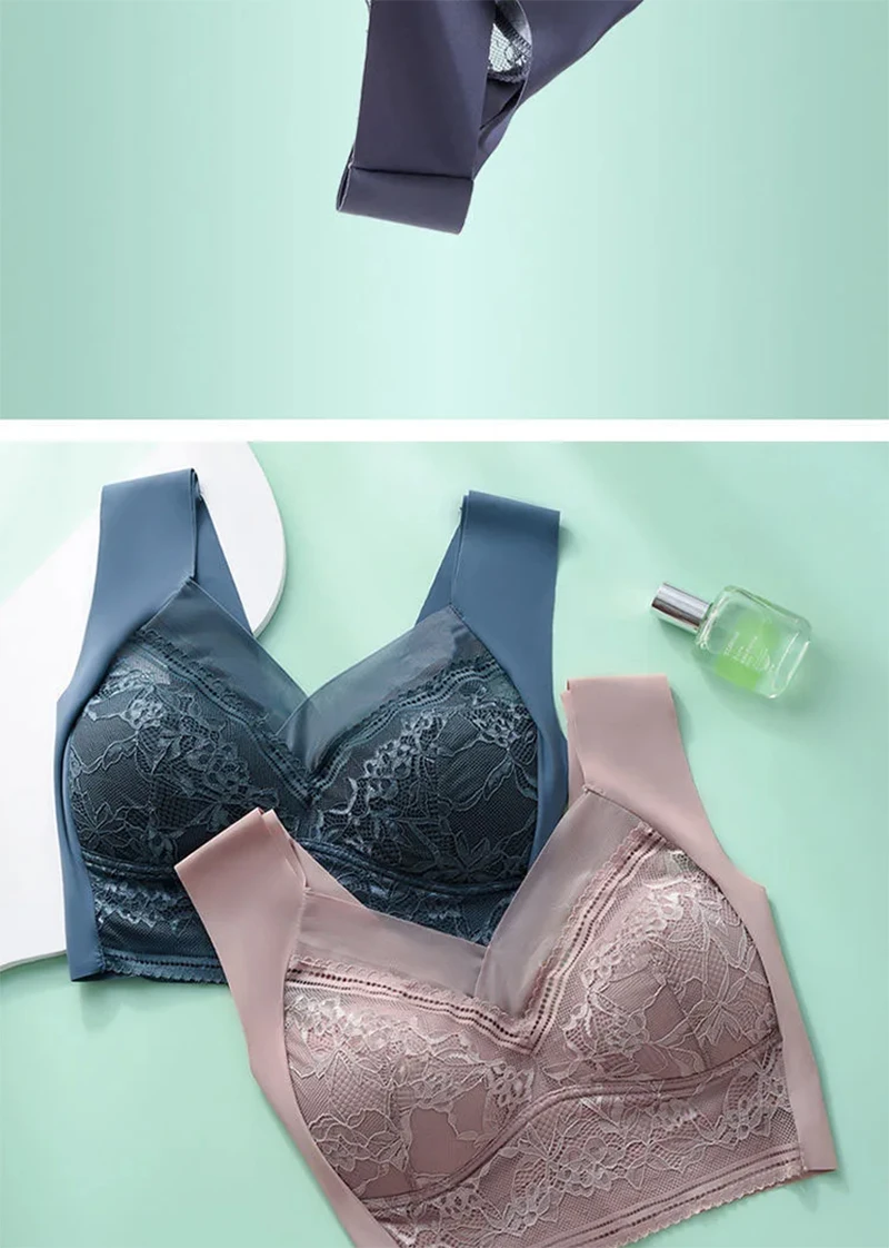 L-6L Large Bra Push Up Ice Silk Seamless upper Bralette Lace