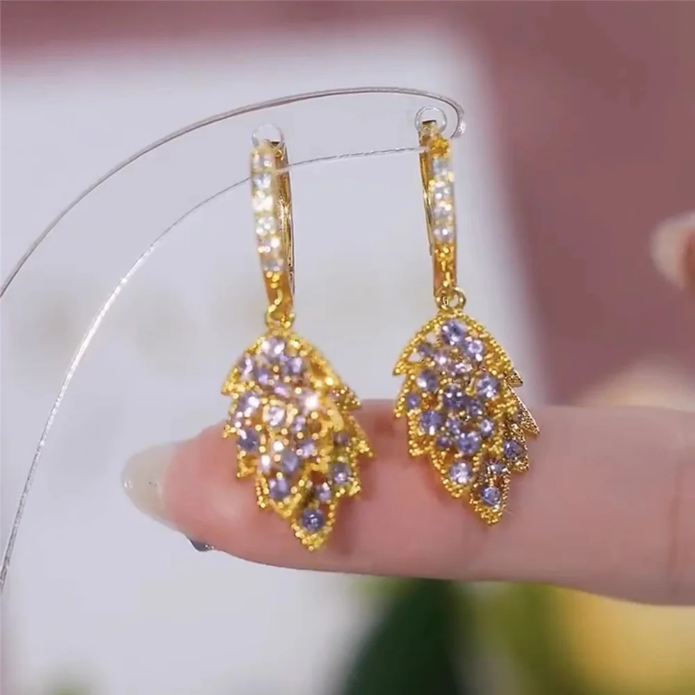 Purple Tree Leaf Zircon Stone Hoop Earrings for women