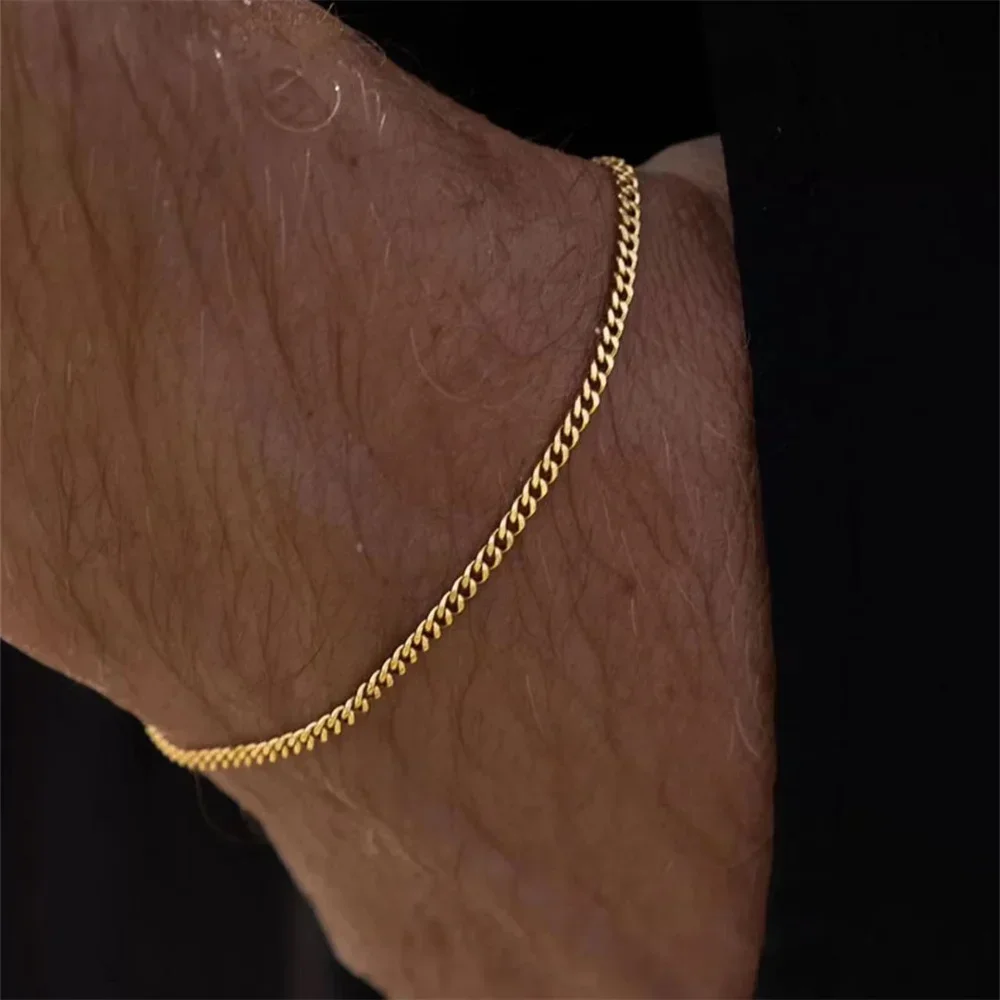 Gold Color Stainless Steel Cuban  Bracelet Chain Men