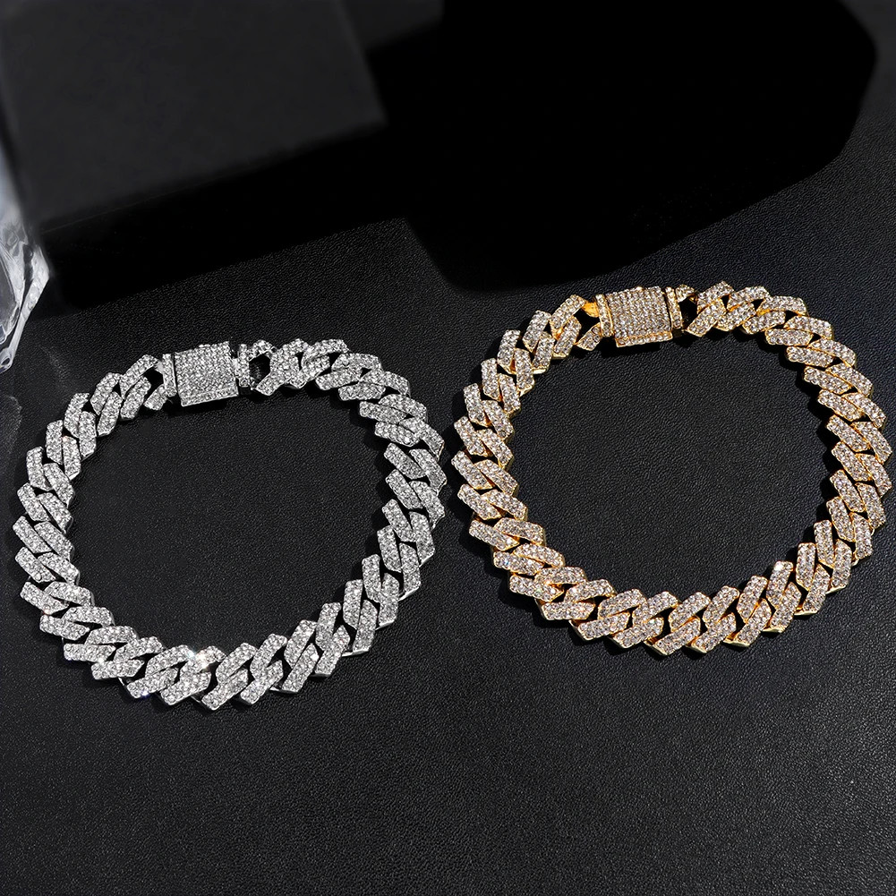 14MM Iced Prong Link Cuban Chain Bracelets for Men
