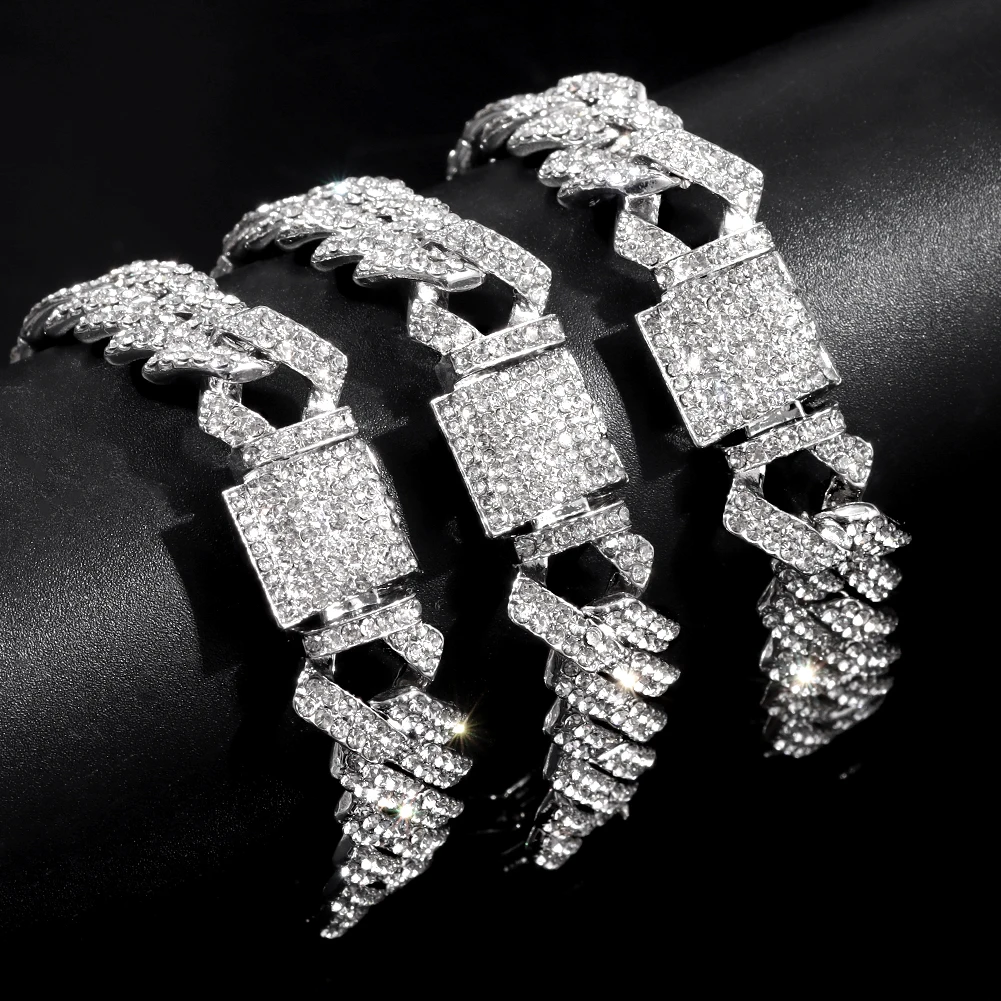 14MM Iced Prong Link Cuban Chain Bracelets for Men