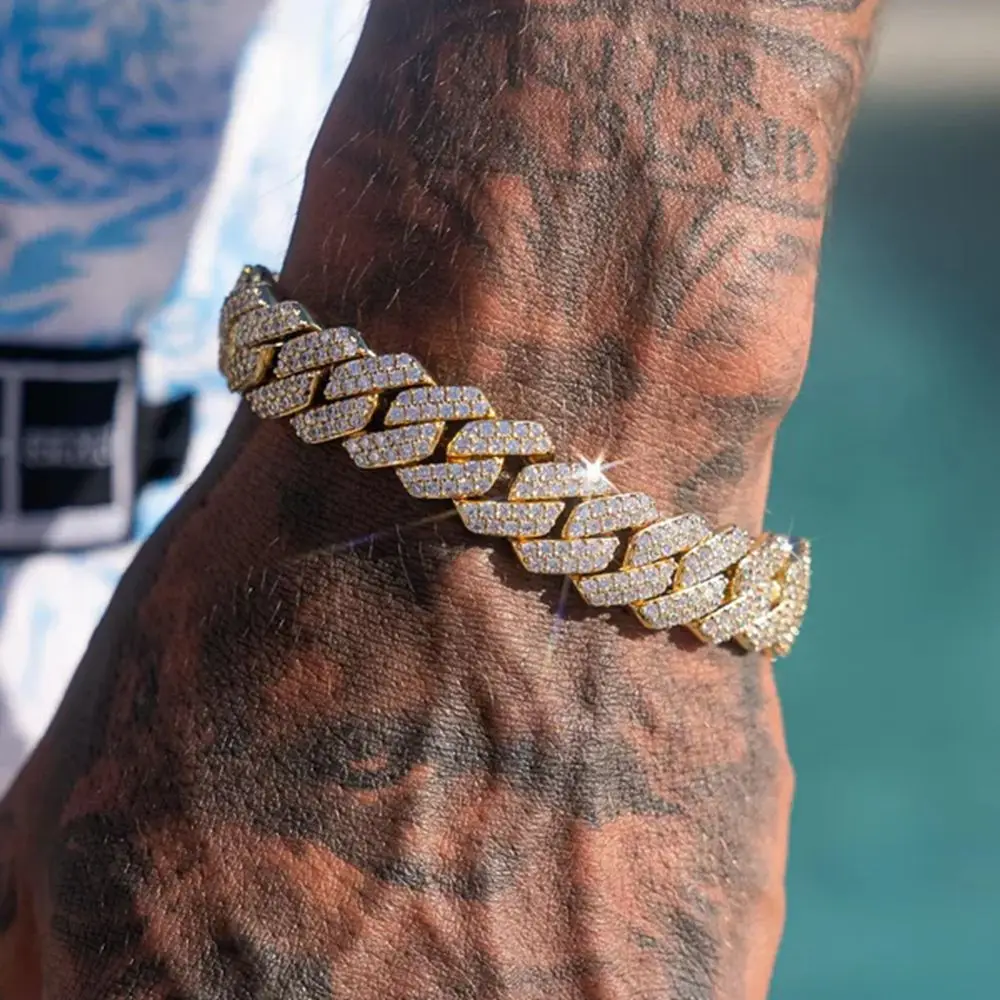 14MM Iced Prong Link Cuban Chain Bracelets for Men