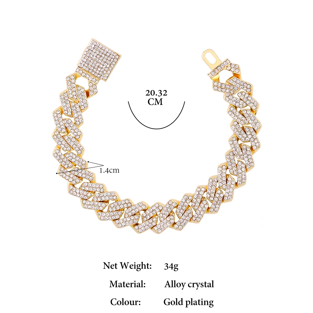14MM Iced Prong Link Cuban Chain Bracelets for Men