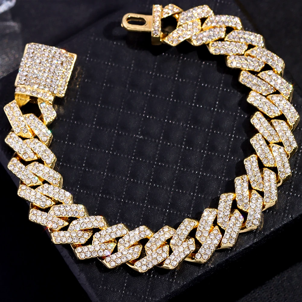 14MM Iced Prong Link Cuban Chain Bracelets for Men