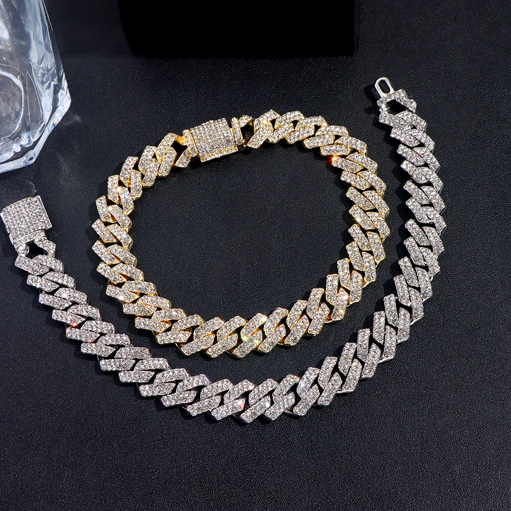 14MM Iced Prong Link Cuban Chain Bracelets for Men