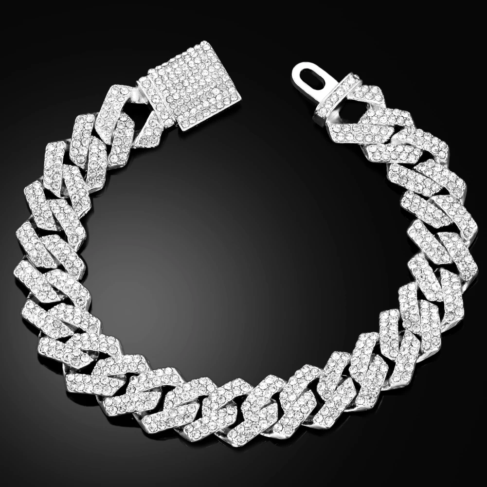 14MM Iced Prong Link Cuban Chain Bracelets for Men