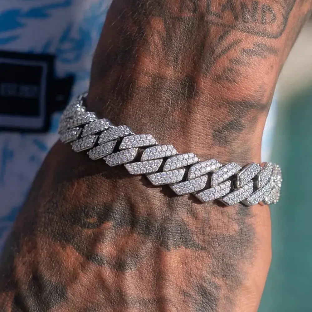 14MM Iced Prong Link Cuban Chain Bracelets for Men