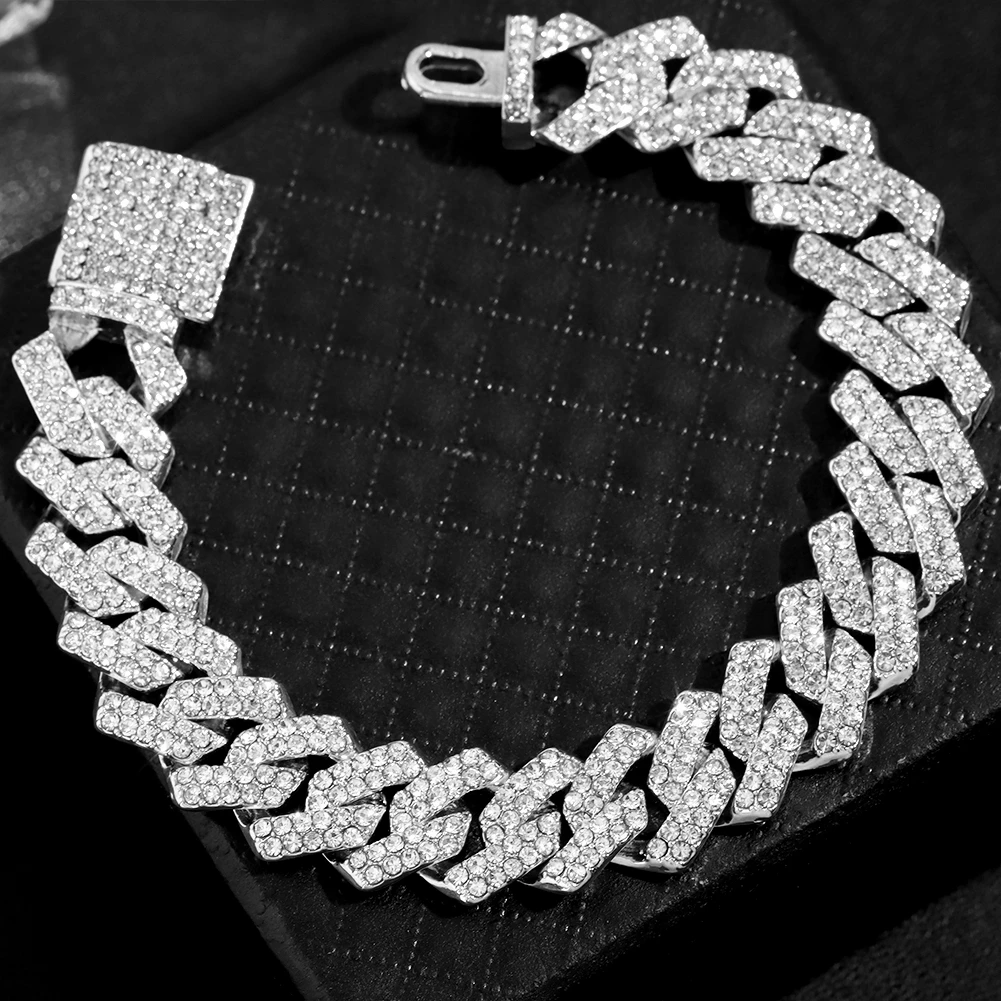 14MM Iced Prong Link Cuban Chain Bracelets for Men